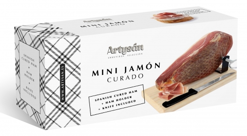 Mini jamón curado Artysán + jamonero + cuchillo imagen #2